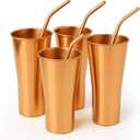 Pure Copper Tumbler Set of 4 with 4 Copper Straws, Handcrafted 100% Pure Copper Cups for Drinking Water, Home Office Gifting & Parties, 10 oz 300 ml