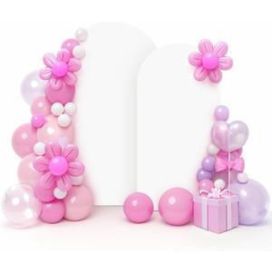 LEBENGURU Set of 2 Upgraded Wedding Arch Cover, 6.6FT,7.2FT White Spandex Fitted Arch Backdrop Cover, Round Top Chiara Stand Covers for Birthday Party Baby Shower Banquet Balloon Dcor