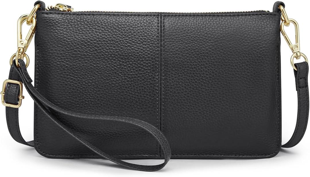 Kattee Leather Small Crossbody Shoulder Bags Purse for Women Trendy, Designer Handbag Pouch Clutch with Wristlet (Black)