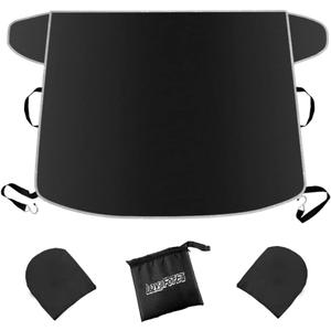 Windshield Snow Cover for Cars, Trucks, Vans - Waterproof, Windproof Winter Frost and Ice Removal Sunshade With Side Mirror Covers (Black)