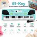 61 Key Piano Keyboard with Microphone, Electric Piano, Blue | Dual Speakers with LED Display, 16 Tones 10 Rhythms 8 Percussion, Record and Playback, Starter Gift for Kids Beginners