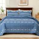 Whale Flotilla Full Queen Size Quilt Set - Reversible Blue Quilts Queen Size with 2 Pillow Shams, Lightweight Boho Striped Bedspreads Coverlet Bedding Set for All Seasons