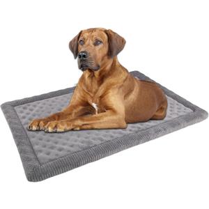 Gray Dog Crate Pad 48x30 inch Memory Foam Large Dog Kennel Bed Soft Flannel Washable Anti Slip Puppy Sleeping Mat,Grey