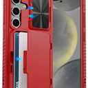ATATOO for Samsung Galaxy S24 Case with Card Holder (Store 4-5 Cards) & Slide Lens Cover & Kickstand, [Military Grade Drop Protection], Hard Silicone Wallet Case for Samsung S24 6.2" 2024, Red