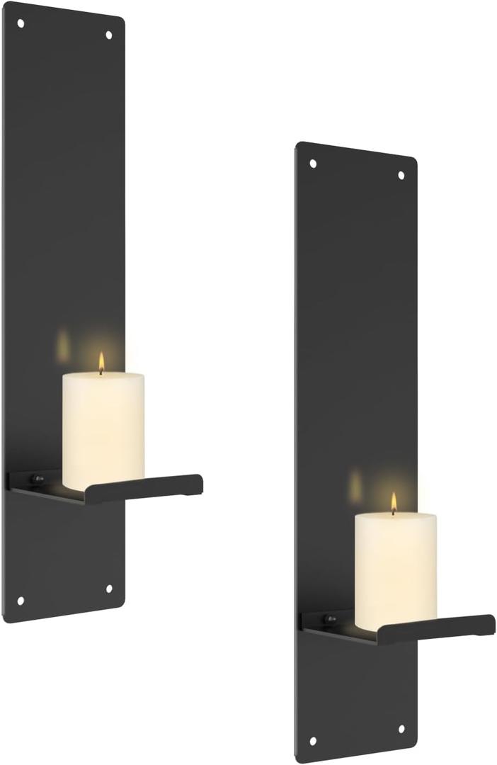 OYEFLY Set of 2 Metal Wall Candle Sconces,Black Vintage Hanging Candle Holders Decor (Black)