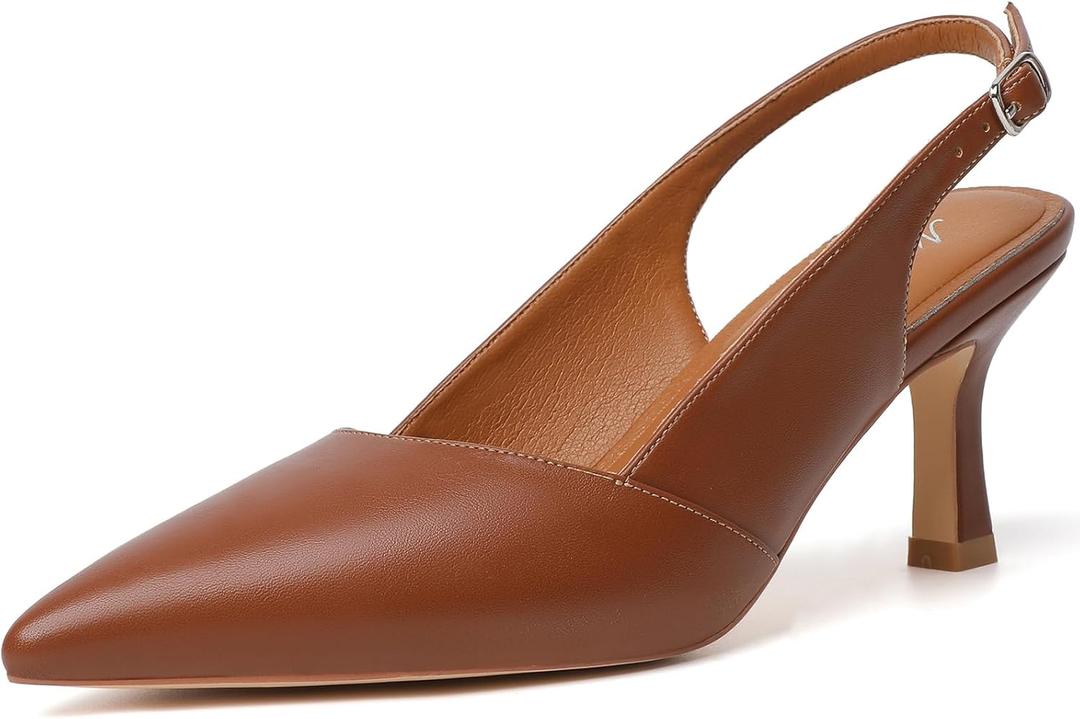 Mostrin Kitten Heels for Women Slingback Pointed Closed Toe Heels Women's Pumps Shoes for Wedding, Party, Commuting (12, Brown)