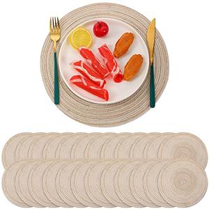 Buryeah 24 Pieces 13 Inch Christmas Round Placemats Circle Woven Place Mats Boho Decor Dining Table Mats Table Scape Hosting Friends for Wedding Birthday Dinner Parties (Beige)