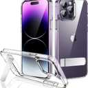 JETech Kickstand Case for iPhone 14 Pro 6.1-Inch, Support Wireless Charging, Slim Shockproof Bumper Phone Cover, 3-Way Metal Stand (Clear)