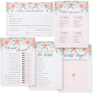Juvale Bridal Shower Games Set of 5 for 50 Guests - 5 x 7 in Rustic Floral Cardstock - Wedding Games & Advice Cards for Bridal Shower Favors & Guests