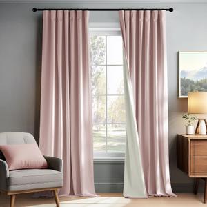PONY DANCE Dusty Pink 100% Blackout Curtains 96 inches Long for Nursery Bedroom, Thermal Insulated Velvet Window Drapes for Girls Room, Soft Luxury Black Out Curtains(2 Panels, W52 x L96)