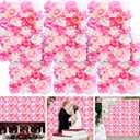 Tigeen Flower Wall Panels 3D Silk Rose Floral Decorative Faux Flower Wall Background for Wedding Home Decoration Background Shop Party Photo Arrangement(Pink, White,12 x 16 Inch)