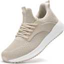 KPP Men's Walking Shoes Sneakers - Running Tennis Athletic Shoes for Workout Gym Jogging Slip on Lightweight Breathable Memory Foam Casual Sneakers (6.5, Beige)