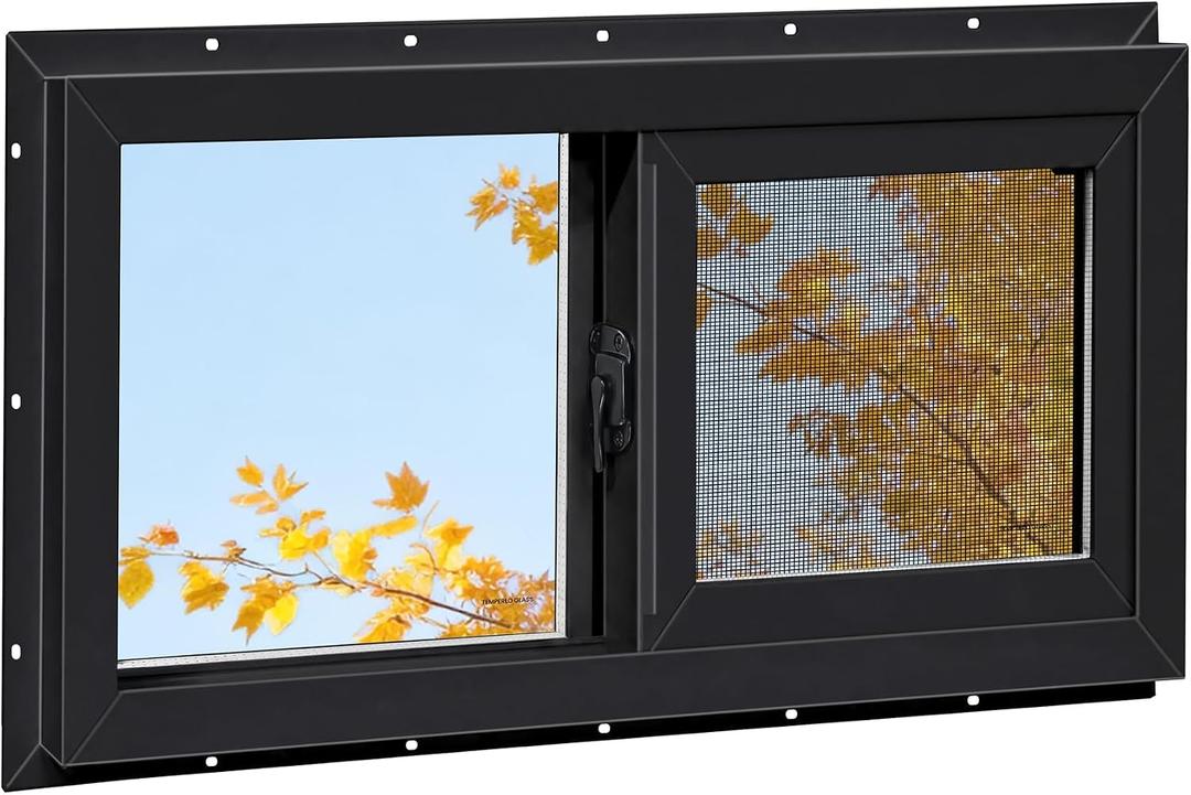 Vinyl Basement Window, Bathroom Sliding Window 24" x 16" Black