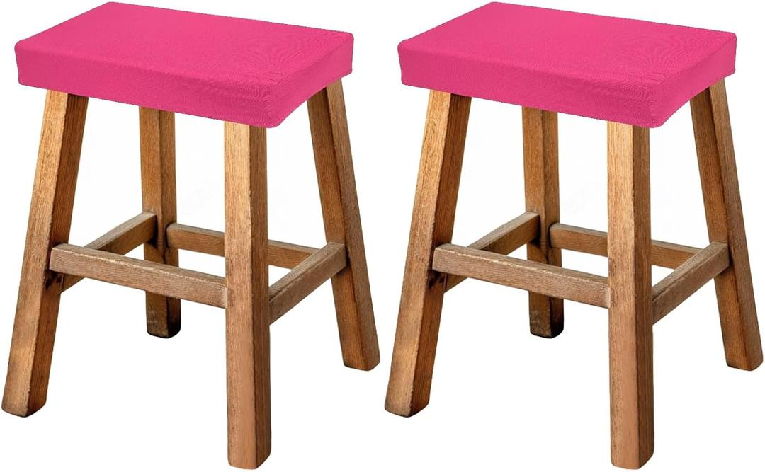 uxcell Bar Stool Cover Rectangle, Stretch Washable Saddle Counter Vanity Barstool Slipcover Seat Cushion Protector with Elastic Band for Wooden Metal Bench Chair(Rose Red, 2Pcs)