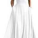 YMDUCH Women's Casual Short Sleeve Square Neck Solid Slim Flowy Maxi Dress with Pockets XL