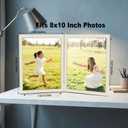 8x10 Double Picture Frame with White Enamel Finish, Gold Edge Metal Hinged Photo Frames, Real Glass Front Velvet Back, Display for Wall and Tabletop, Ideal for Wedding Couple Family Photos