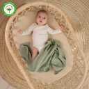 Knitted Organic Cotton Baby Blanket- Swaddle Blanket, 30" x 40" Soft Receiving Blanket for Newborn (2-Pack Fog/Roman Green)