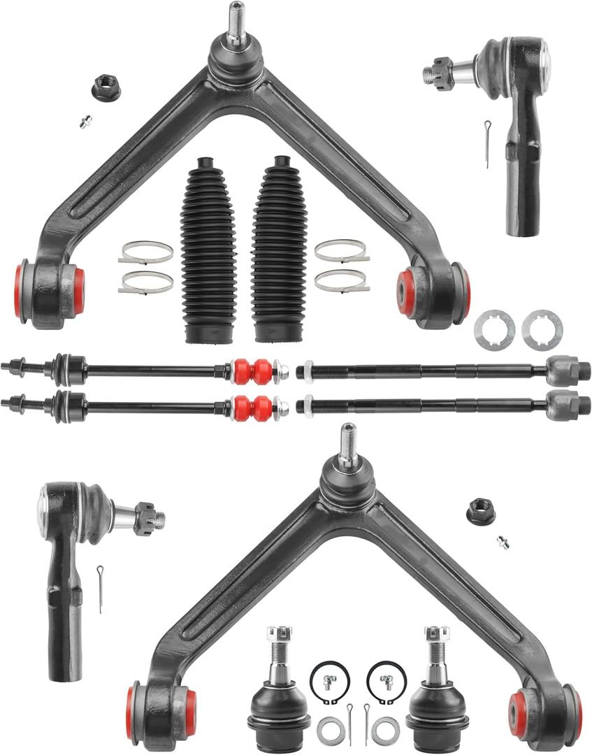4WD 12pc Front Suspension Kit for 2002-2005 Dodge Ram 1500, Upgrade Polyurethane Bushings, 2 Upper Control Arms 2 Lower Ball Joints 2 Sway Bar Links 4 Outer & Inner Tie Rod Ends 2 Boots Replacement