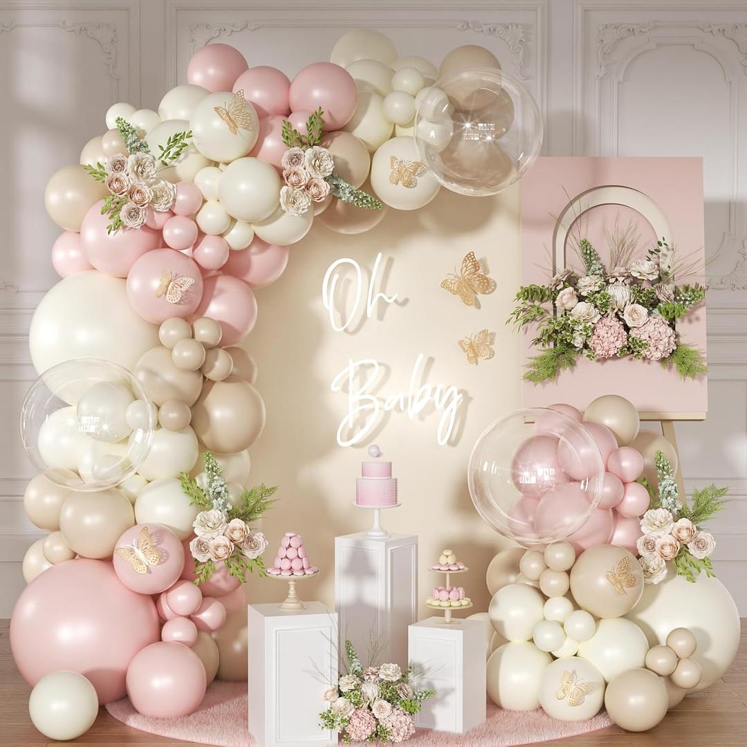 Dusty Pink Balloon Arch Kit 126 Pcs Pink and Sand White Balloon Arch Garland Kit Include Dusty Pink Sand White Balloons for Wedding Birthday Baby Shower Gender Reveal Decorations
