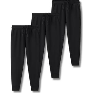 3 Pack Boys Lightweight Jogger Pants, Youth Athletic Sweatpants, Kids Toddlers Clothes Apparel (Small, Black)
