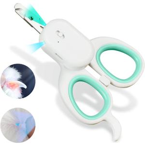 PAKEWAY Pet Nail Clipper with LED & -U-V Light, Cat Claw Trimmer with Ultra Bright LED Light for Nail Bloodline to Avoid Over Cutting, Sharp Angled Blade Grooming Tool for Dog Cat Rabbit Small Animals (Suitable for CatsDogs, Green)