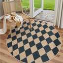Lahome Colette Checkered Round Rugs 6ft, Washable Easy Jute Circle Patio Rug Indoor Outdoor Rugs for Living Room, Farmhouse Natural Round Area Rug Contemporary Carpet for Entryway Backyard