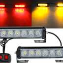 STDYSUN LED Emergency Strobe Lights Bar 2Pcs Red Yellow Double Color Warning Police Grille Lights Bar Surface Mount Fit for Motorcycle POV Utility Vehicle Construction Vehicle and Tow Truck Van (Red Change Amber)