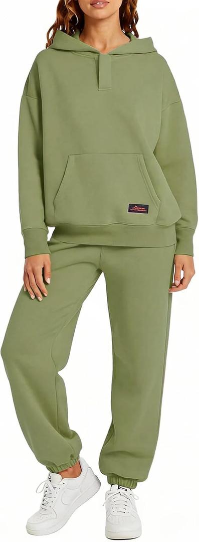Womens 2 Piece Sweatsuit Set, 2025 Casual Long Sleeve Hoodie with Loose Wide Leg Sweatpants for Fall and Winter, Medium