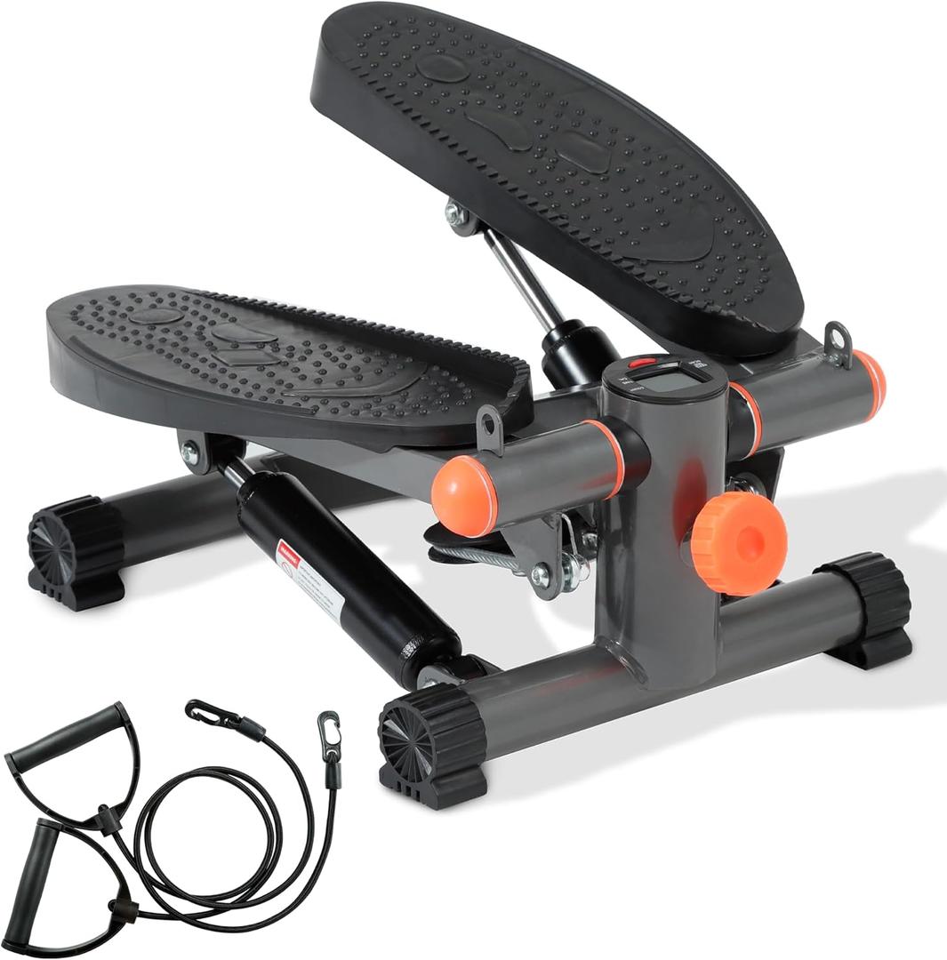 Stepper for Exercise at Home Mini Stair Stepper with Resistance Bands Exercise Equipment for Home Stair Climber Stepper Machine for Home Gym Cardio Equipment for Full Body Workout (Black)