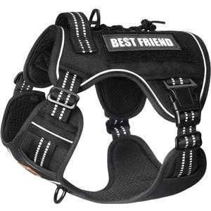 PET MARVEL Tactical Dog Harness for Medium Size, No Pull Military Dog Vest with Easy Control Handle, Molle Hoop & Loop, Adjustable Reflective Reinforced Stich for Walking Training, Black (M(Neck:16-22",Chest:22-33"))