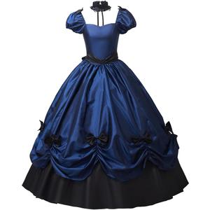 Women's Gothic Victorian Rococo Dress Civil War Southern Belle Tea Party Ball Gown Medieval Evening Dress (Medium, Blue)