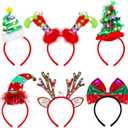 Fovths 6 Pack Christmas Headbands LED Reindeer Head Boppers Xmas Antler Santa Elves Hair Bands for Christmas Holiday Party Accessoriess