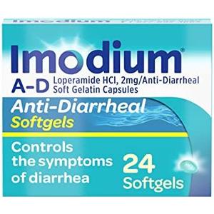 Imodium A-D Fast-Acting Anti-Diarrheal Softgels, Loperamide HCl 2 mg, Travel Essential Diarrhea Relief Medicine for Adults, 24 Count, Anti Diarrhea Pills, Ages 12+, Easy to Swallow