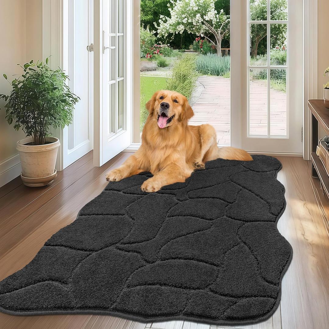 BSICPRO Large Dog Door Mat for Mud Paws, 32x47 Absorbent Dirt Trapper Long Door Mat, Non-Slip Washable Mud Mat for Dogs, Microfiber Soft Pet Rug Mat for Entryway, Dog Paws, Patio (Charcoal)
