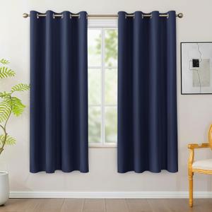BONZER 100% Blackout Curtains for Bedroom - Light Blocking Window Drapes with Black Backing, Single Layer Total Room Darkening Black Out Curtain for Living Room, 54 x 72 Inch, Navy Blue, 2 Panels