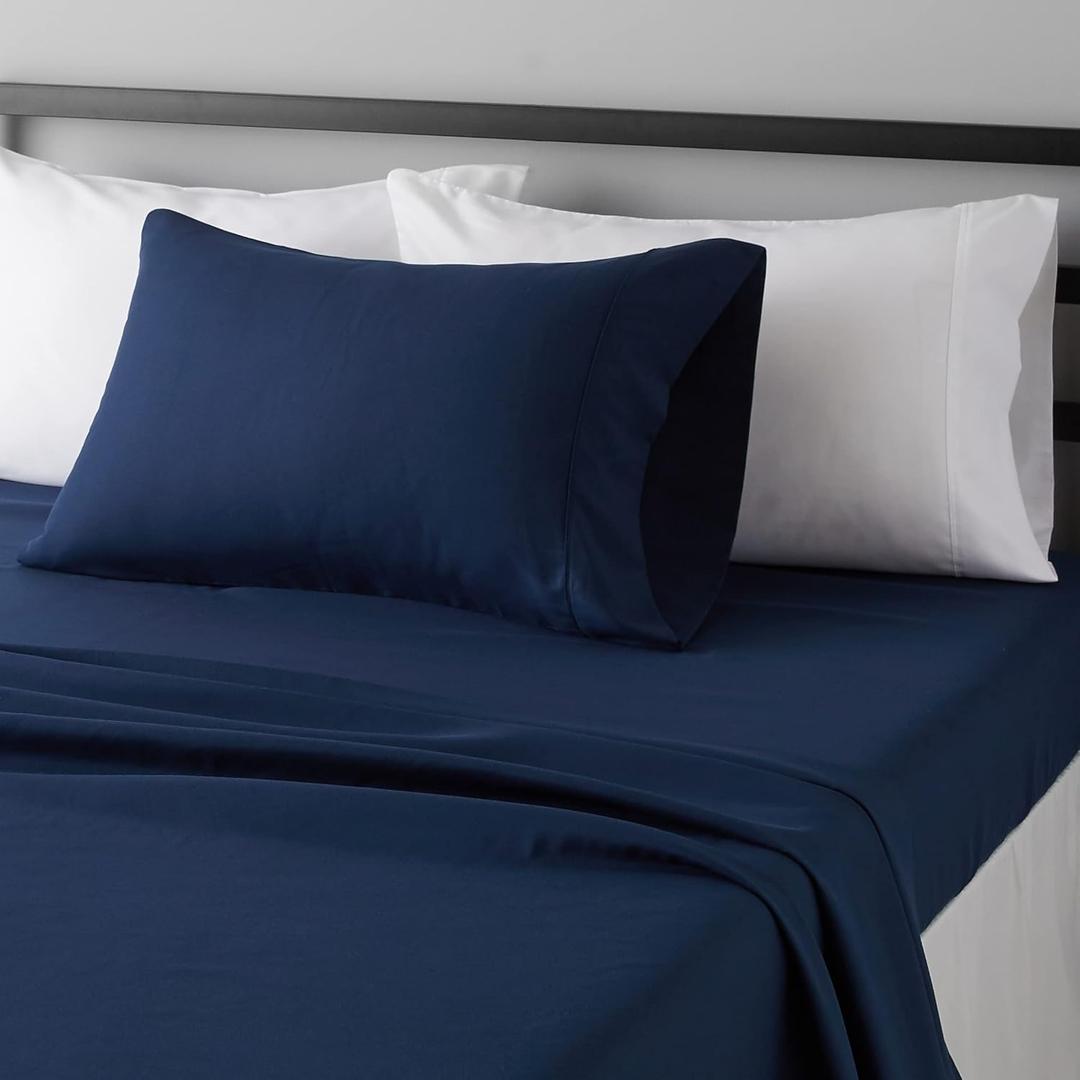 Lightweight Super Soft Wrinkle-Free Breathable Brushed Microfiber 3-Piece Fitted Sheet Set with 14-Inch Deep Pockets, Twin XL, Navy Blue, Solid