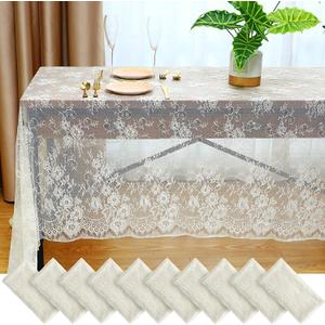 Reginary Ivory Lace Tablecloths - 10 Pack, 59 x 118 Inches, Floral Lace Embroidered Rectangle Table Overlay for Wedding, Baby Shower, Party Supplies