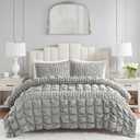 Madison Park King Comforter Set Ruched King Bedding Set, Elastic Embroidery Comforters Queen Size, All Season, Microfiber King Size Comforters, Matching Shams, Evelyn, King/Cal King, Grey 3 Piece