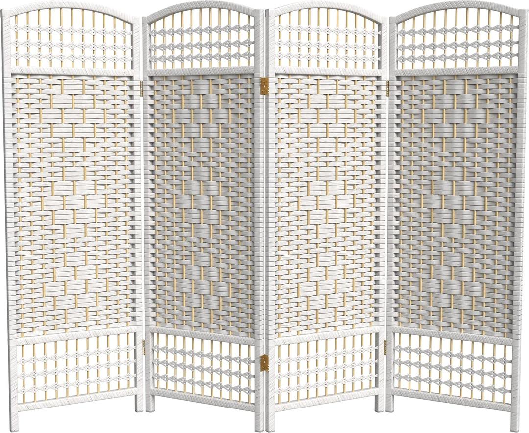 4 ft. Short Fiber Weave Folding Screen - White - 4 Panels