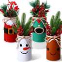LemonRoad 4 Pcs Christmas Metal Vase for Table Centerpieces Farmhouse Vases Decor with Twine Bow Galvanized Metal Vases Artificial Flower Buckets for Christmas Home Party Decorations, 4.33 Inch