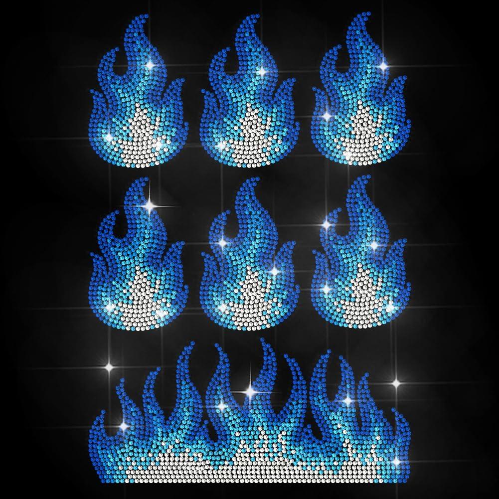 MAYJOYDIY Blue Flame Rhinestone Iron on Hotfix Transfer Blazing Flames Heat Transfer Sticker Burning Fire Bling Clothing Decoration Applique for Shirt Bag Hat Jacket Jeans Shoes Decoration DIY Crafts