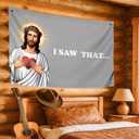 3x5 Ft Tapestry Christian Religious Polyester Flag "I Saw That" with Four Brass Grommets - Funny Jesus Tapestry Flag Wall Decor for Home - Tapestries Banners for College Dorm Room or Meme for Bedroom