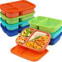 8 Pack Bento Lunch Box Set 3 Compartment Wheat Straw Meal Prep Food Storage Containers Plastic, Microwave and Dishwasher Safe Jewel Brights