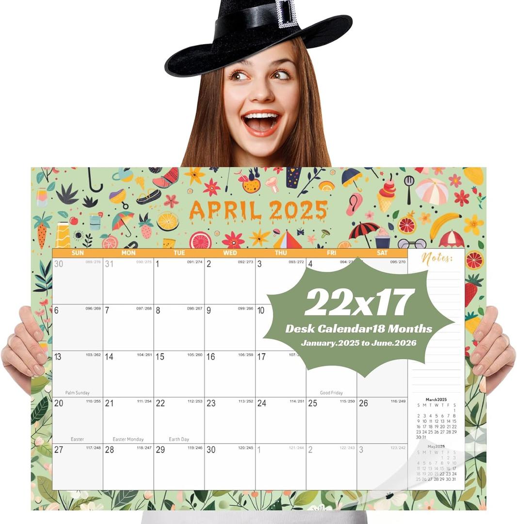 Gannyfer Large Desk Calendar 2025-2026 - 18 months from Jan 2025 to Jun 2026, 22" x 17" Desktop/Wall Pad Calendar with to-do List, Thick Paper with Plastic Cover, Large Ruled Blocks - Snow (2 Binder Clips Included) (22" x 17"(Jan.2025 - June.2026), Blue)