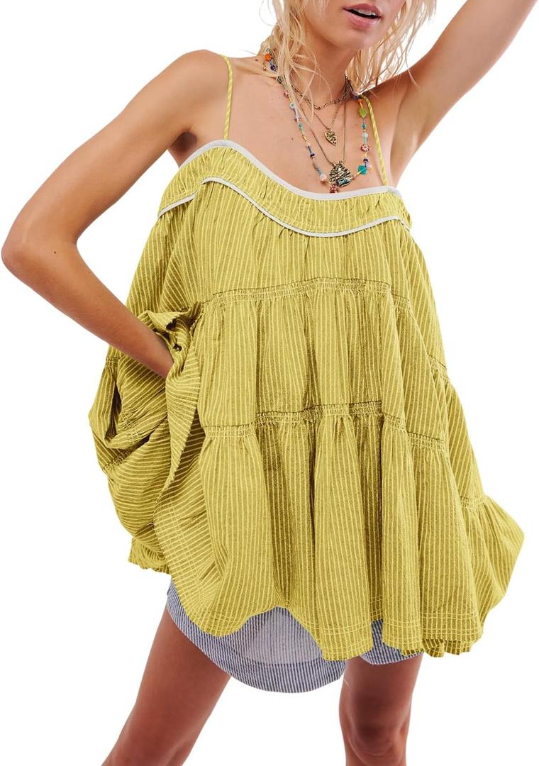 Gacaky Women's Summer Mini Dress Casual Loose Sleeveless Adjustable Straps Swing Mini Dress, Medium