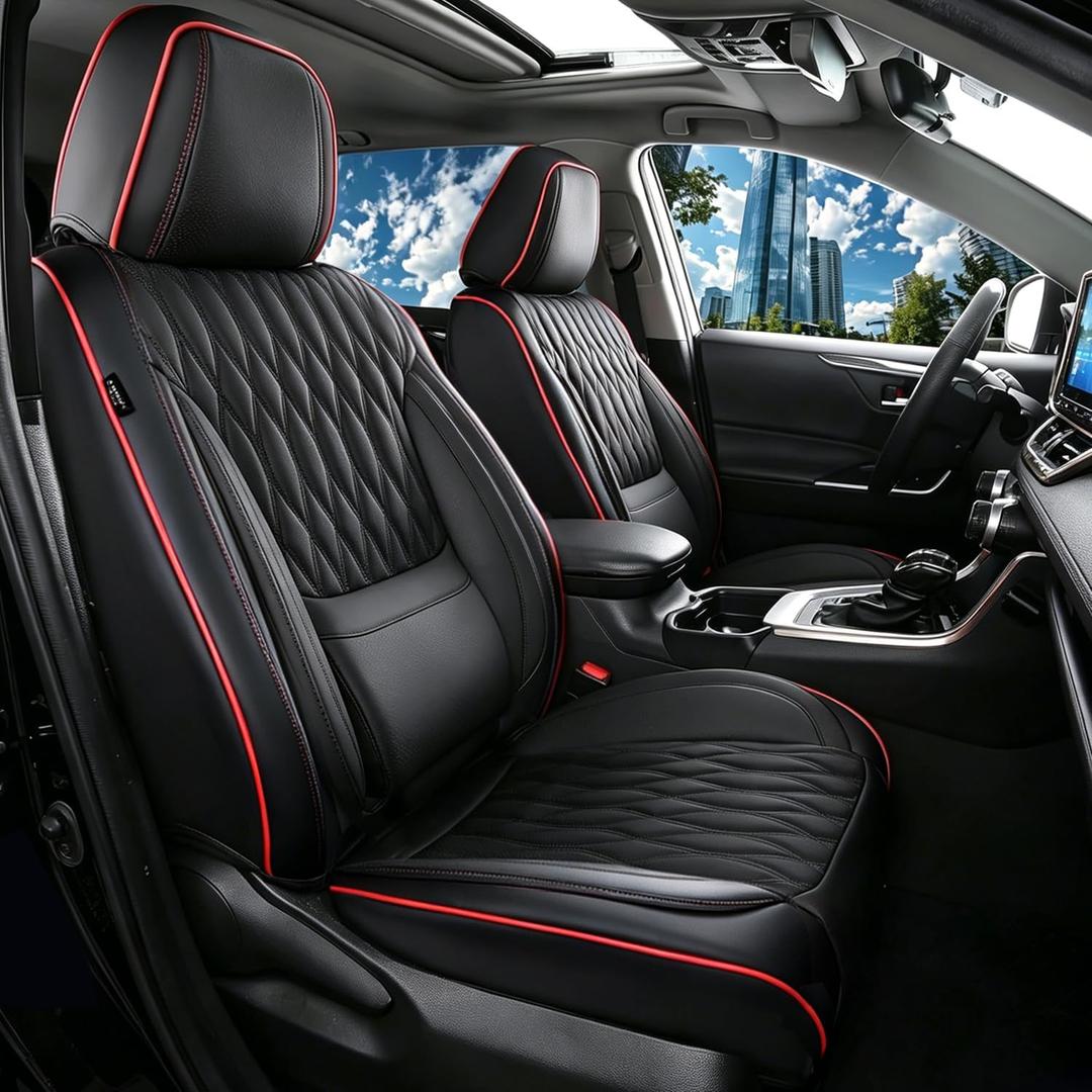 Car Seat Cover Full Set - Luxury Breathable Waterproof Faux Leatherette Car Seat Covers Cushion Protectors with Lumbar Support,Universal Fit for Most Cars SUV Trucks