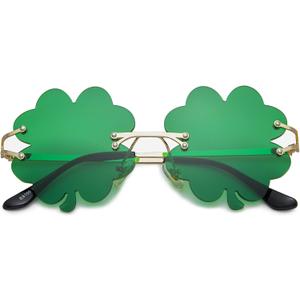 Hycredi St. Patricks Day Irish Shamrock Sunglasses Green Four Leaf Clover Leprechaun Costume Glasses