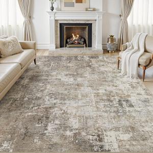 Area Rugs 9x12 Living Room: Washable Large Abstract Modern Neutral Rugs Soft Non Slip Stain Resistant Low Pile Carpet for Bedroom Dining Nursery Home Office Room Home Decor - Brown Grey