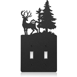 Lothee Metal Bear Switch Covers Moose Tree Mountain Elk Black Light Plate Forest Outlet Cover Toggle Switch Wall Plate Cover for Home Bedroom (Duplex Switchs)