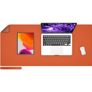 Leather Desk Pad Blotter,Wolaile 36x17 inch Big Keyboard Mouse Pad,Waterproof Non-Slip Writing Desk Computer Mat Desktop Protector for Office Home,Ivory White (Orange)